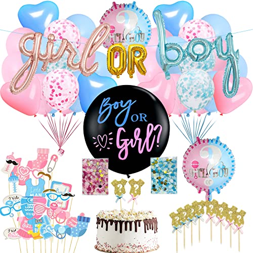 Baby Shower Decoraciones de Revelación de Género Bandera de Niño O Niña Género Revelan Partido Kit con Globo para El Género, Globos de Confeti para Baby Shower Fiesta de Cumpleaños