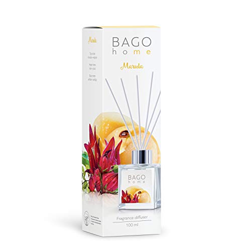 BAGO home Difusor de Varillas Perfumado - Marula, 100 ml | con 8 Palitos de Fibra | Ambientador sin Alcohol para casa, oficina, baño