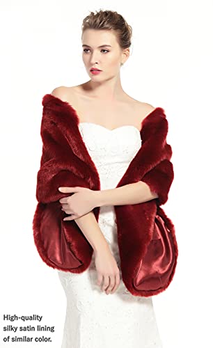 BEAUTELICATE Chal Estola Pelo Mujer Boleros Invierno Fiesta Novia Bodas Vino Rojo
