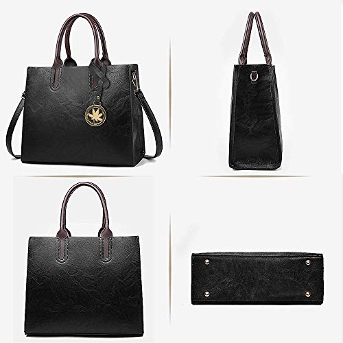 BestoU Bolsos de Mujer PU Cuero Negro Bolso Bandolera Tote Grande De Hombro Bolsos Set (Negro)