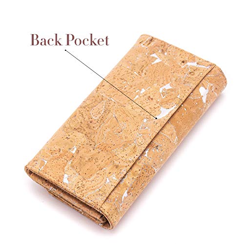 Billetera Espaciosa De Corcho para Mujer Cartera de Cuero Vegano Natural BAG-2017 (Plateada)