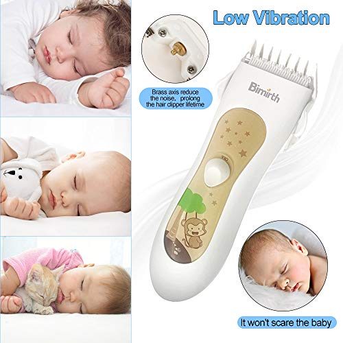 Bimirth Cortapelos para niños, cortadora de pelo silenciosa para niños, máquina de corte de pelo inalámbrico, recargable por USB, impermeable, 3 peines guía (con bolsa de almacenamiento)