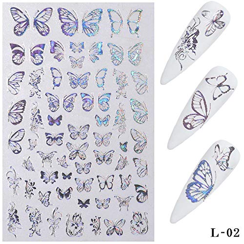 BJ-SHOP Pegatinas de Uñas Pegatinas de Uñas Moda 8 Hojas para Diseño de Uñas de Niña Femenina Dorado y Plateado