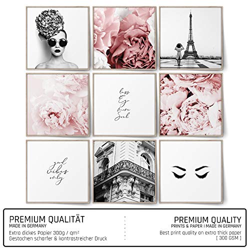 BLCKART Infinity Rose Love - Juego de 9 cuadros con diseño de magnolias de doble cara, póster decorativo para el salón, 9 x 20 x 20 cm, sin marco, color rosa