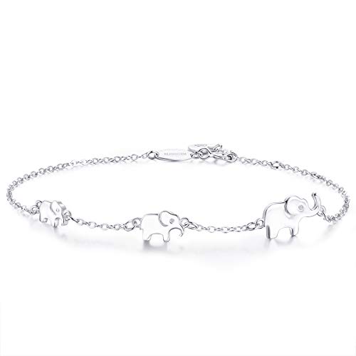 BlingGem Pulsera para Mujer Plata 925 3 Elefante Pulsera para La Familia Símbolo 3 Generación Joyería de Animales Cumpleaños Aniversario Regalo para Mujer Novia
