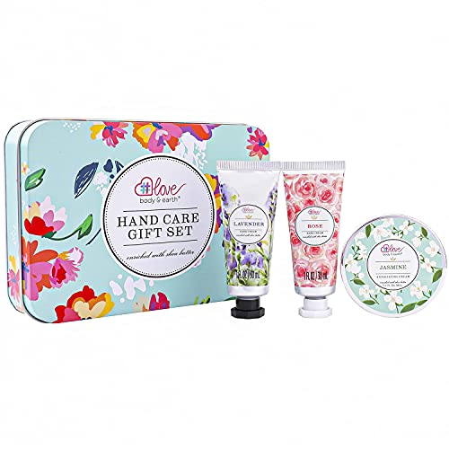 BODY & EARTH # LOVE Juego de Loción de Manos Juego de Regalo de Crema de Manos Tamaño Viaje, 2* Cremas de Manos 1*Crema Exfoliante Caja de Regalo Reparación y Humectación de Manos Secas para Navidad