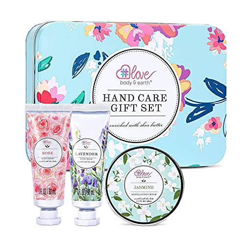 BODY & EARTH # LOVE Juego de Loción de Manos Juego de Regalo de Crema de Manos Tamaño Viaje, 2* Cremas de Manos 1*Crema Exfoliante Caja de Regalo Reparación y Humectación de Manos Secas para Navidad