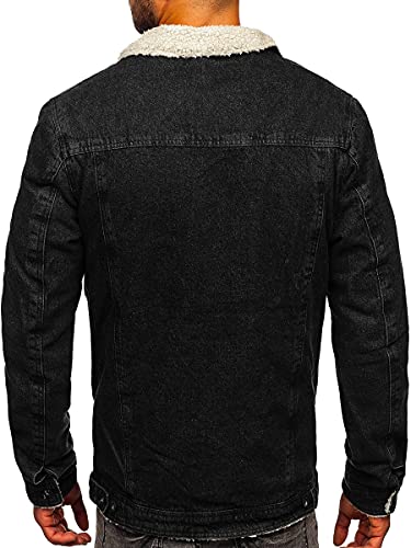 BOLF Hombre Chaqueta Vaquera Trucker Cierre de Botones Denim Entretiempo Jeans Cazadora Plumas Jacket Sweater Chaqueta de algodón Ocio Estilo Diario 1158 Negro S [4D4]