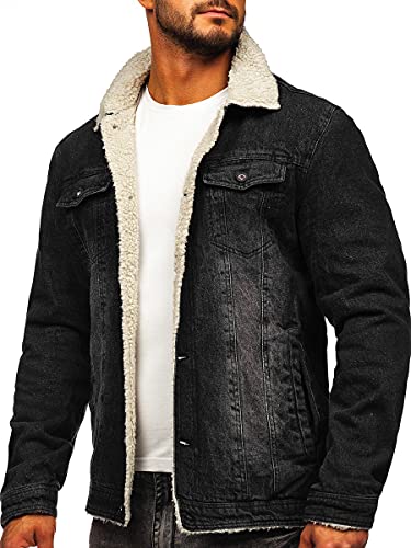BOLF Hombre Chaqueta Vaquera Trucker Cierre de Botones Denim Entretiempo Jeans Cazadora Plumas Jacket Sweater Chaqueta de algodón Ocio Estilo Diario 1158 Negro S [4D4]
