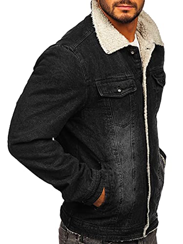 BOLF Hombre Chaqueta Vaquera Trucker Cierre de Botones Denim Entretiempo Jeans Cazadora Plumas Jacket Sweater Chaqueta de algodón Ocio Estilo Diario 1158 Negro S [4D4]