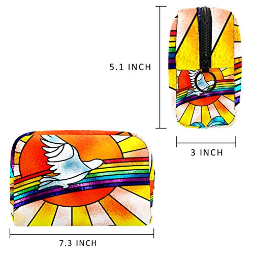 Bolsa de Maquillaje Organizador Small CosmeticBagsforWomen Neceser de Viaje Neceser Estuche de Maquillaje Monedero Bolso White Dove Flying Over Rainbow Bird and Sun