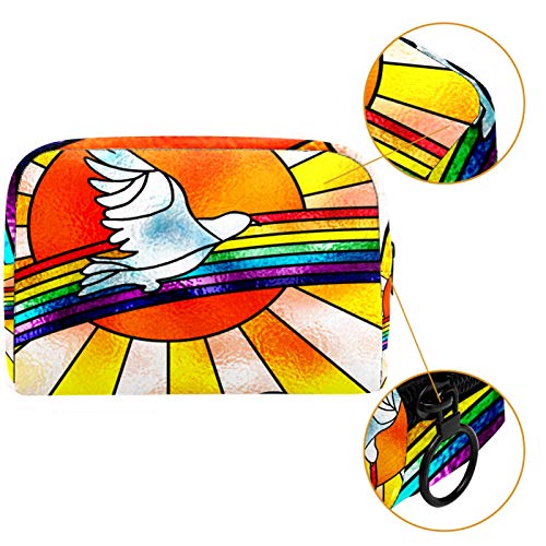 Bolsa de Maquillaje Organizador Small CosmeticBagsforWomen Neceser de Viaje Neceser Estuche de Maquillaje Monedero Bolso White Dove Flying Over Rainbow Bird and Sun