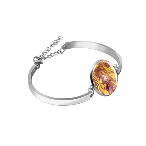 Brazalete En Acero Para Señora, Plata Regalo De Cumpleaños Navidad Marrón Ondulado