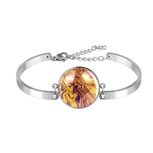 Brazalete En Acero Para Señora, Plata Regalo De Cumpleaños Navidad Marrón Ondulado
