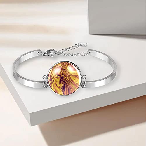 Brazalete En Acero Para Señora, Plata Regalo De Cumpleaños Navidad Marrón Ondulado