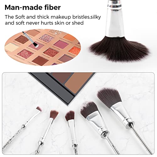 Brochas de Maquillaje Metal Varita Mágica Anime Para Base, Rubor, Sombra de Ojos, Corrector Facial, Delineador de Ojos, Contorno en Polvo, Líquido para Ojos, Regalo para Niñas y Mujer, 5 Piezas, Plata