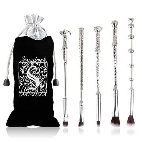 Brochas de Maquillaje Metal Varita Mágica Anime Para Base, Rubor, Sombra de Ojos, Corrector Facial, Delineador de Ojos, Contorno en Polvo, Líquido para Ojos, Regalo para Niñas y Mujer, 5 Piezas, Plata