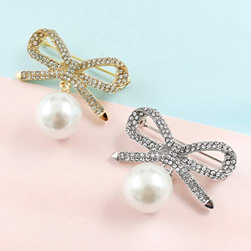 Broche para mujer, con forma de lazo de diamantes de imitación, broche para el pecho, bufanda, collar, regalo de joyería - dorado
