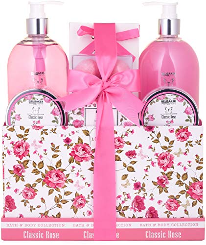 BRUBAKER Cosmetics Set de Baño y Ducha "Classic Rose" - Fragancia de Rosas - Set de Regalo de Mujer de Belleza 13 piezas en Caja de Regalo Vintage - Kit de Beauty Spa