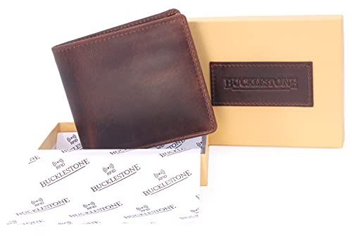 BUCKLESTONE - Cartera / Billetero - con Caja de Regalo - Cuero Hunter - Oxford - Marrón - RFID