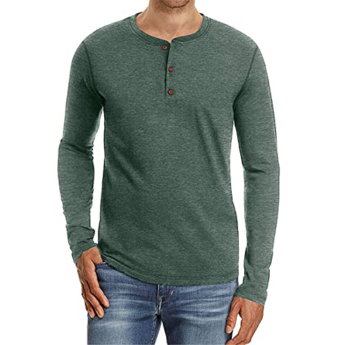 Cabeen Henley Camisetas de Manga Larga Cuello Panadero Casual con Botones Algodón para Hombre