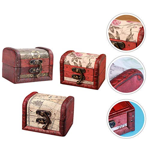 Cabilock 3 Piezas Caja de Madera Estilo Vintage Cofre Del Tesoro Joyero Organizador