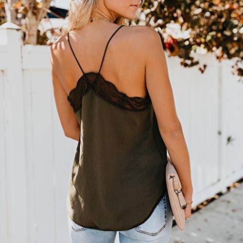 Camisetas Mujer SHOBDW Top De Satén De Seda Verano Playa Camisola Tops De Chaleco Liso con Tiras Sexy Blusa De Las Señoras Camisetas Sin Mangas Casuales Cami Tops para Mujeres(Verde,L)