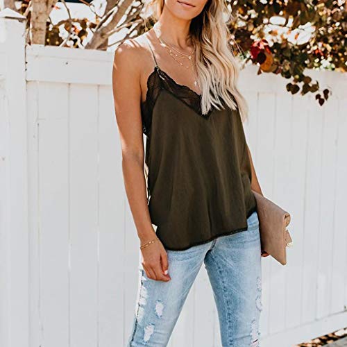 Camisetas Mujer SHOBDW Top De Satén De Seda Verano Playa Camisola Tops De Chaleco Liso con Tiras Sexy Blusa De Las Señoras Camisetas Sin Mangas Casuales Cami Tops para Mujeres(Verde,L)