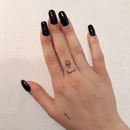 CARGEN Alfabeto Etiquetas Engomadas del tatuaje Tatuajes de Dedos Literatura Tatuajes Temporales Tatuajes Negros Tatuajes Falsos Realista Impermeable Alfabeto Guión Cruz Corona Tatuajes