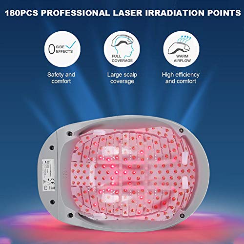 Casco para el crecimiento del cabello, Casquillo del crecimiento del pelo del laser de las virutas de luz 180pcs para el sistema de hombres y mujeres La luz roja estimula los folículos pilosos