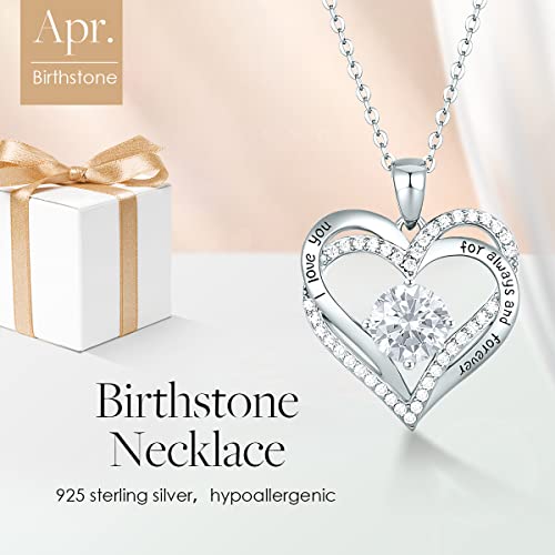 CDE Collares de Corazón para Mujer de Plata 925 Collares Colgante de Mujer Colgante de Diamantes Niña, con Caja Regalo, Regalo para Día de la Madre Esposa y Novia Blanco
