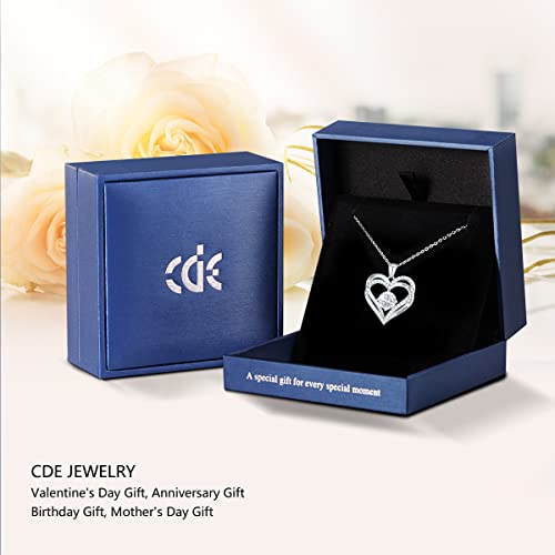 CDE Collares de Corazón para Mujer de Plata 925 Collares Colgante de Mujer Colgante de Diamantes Niña, con Caja Regalo, Regalo para Día de la Madre Esposa y Novia Blanco