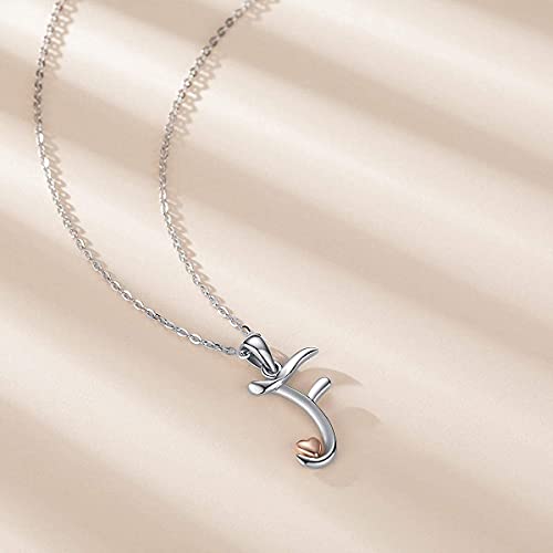 CELESTIA Letra F Collar para Mujeres Niñas, Letra Inicial y Corazón Colgante de Plata de Ley 925 y Oro Rosa, Joyería Personalizados para Ella