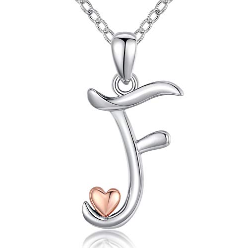 CELESTIA Letra F Collar para Mujeres Niñas, Letra Inicial y Corazón Colgante de Plata de Ley 925 y Oro Rosa, Joyería Personalizados para Ella