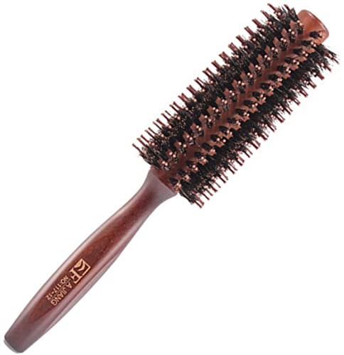 Cepillo de pelo redondo de madera con cerdas de jabalí natural, cepillo de pelo antiestático para peinar, secar, rizar, añadir volumen de cabello y brillo