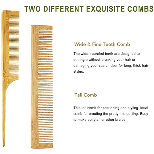 Cepillo para el cabello, juego de peine de madera natural ecológico Cepillo para cabello largo, reducción de enredos y roturas del cabello, promoción del crecimiento del cabello