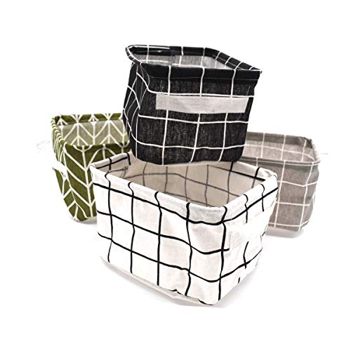 Cesta de Almacenamiento Plegable,Xiuyer Set de 4 Caja de Almacenamiento de Lino Organizador para Niño Juguetes Ropa Cosméticos Accesorios Electrónicos Storage Box(20.5x16.5x13.5cm)