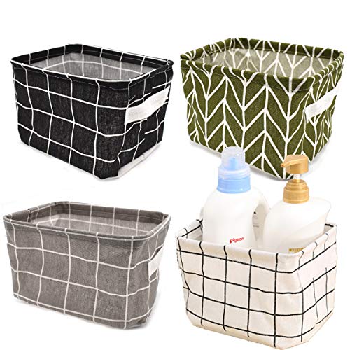 Cesta de Almacenamiento Plegable,Xiuyer Set de 4 Caja de Almacenamiento de Lino Organizador para Niño Juguetes Ropa Cosméticos Accesorios Electrónicos Storage Box(20.5x16.5x13.5cm)