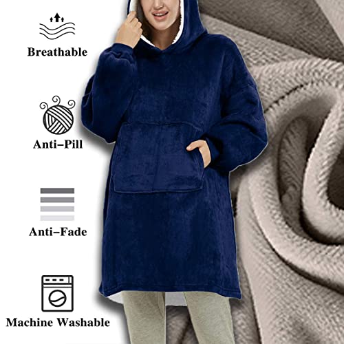 CheChury Manta con Capucha Mujer Sudadera Calentita Grande Pullover Mullido de Doble Capa Manta de TV Súper Suave y Cálida Suave de Forro Polar Sherpa Cálida para Mujeres Hombres Adolescentes