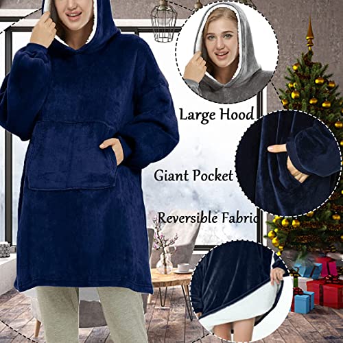 CheChury Manta con Capucha Mujer Sudadera Calentita Grande Pullover Mullido de Doble Capa Manta de TV Súper Suave y Cálida Suave de Forro Polar Sherpa Cálida para Mujeres Hombres Adolescentes