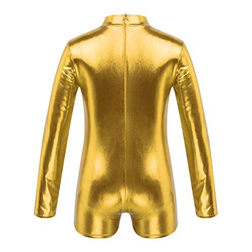 CHICTRY Maillot Gimnasia Ritmica Niña Clásico Leotardos Gimnasia Maillot Brillante de Danza Ballet Body Mangas Largas Traje de Patinaje Artístico Bailarina Infantil 6-12 Años Dorado 12 años