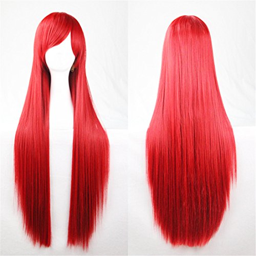 Chiguo 80cm/ 32'' Peluca de Las Mujeres Pelo Largo Recta De Las Mujeres Cabello Peluca Cabello para Adultos Cosplay Disfraz Fiesta de Halloween Peluca Pelucas para Adultos (Rojo)