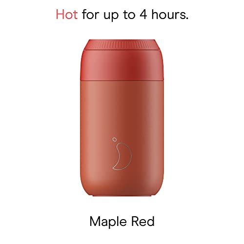 Chilly's Serie 2 Taza de Cafe Termica - Taza de Doble Pared con Tapa - Acero Inoxidable sin BPA - Maple Red, 340ml