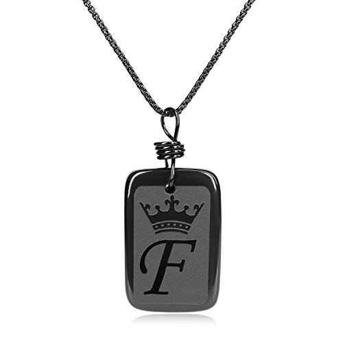 COAI Colgante Targa de Obsdiana con Inicial del Nombre Letra del Alfabeto Grabada F