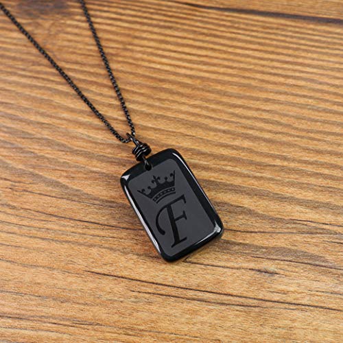 COAI Colgante Targa de Obsdiana con Inicial del Nombre Letra del Alfabeto Grabada F
