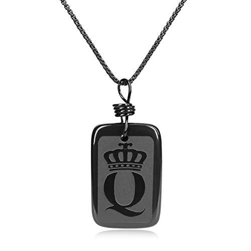 COAI Colgante Targa de Obsdiana con Inicial del Nombre Letra del Alfabeto Grabada Q