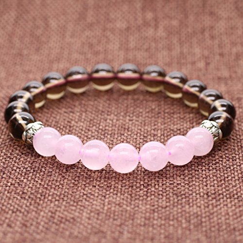 COAI® Cuarzo Rosa y Cuarzo Ahumado Pulsera Yoga Brazalete Mala