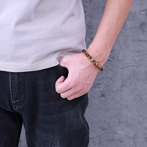 COAI Pulsera para Hombre con Cuentas de Ojo de Tigre y Adorno Flor de Lirio de Plata