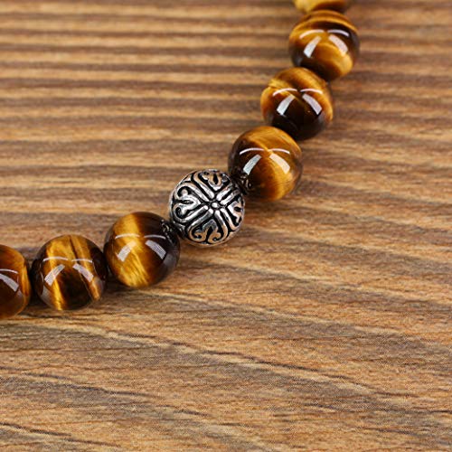 COAI Pulsera para Hombre con Cuentas de Ojo de Tigre y Adorno Flor de Lirio de Plata