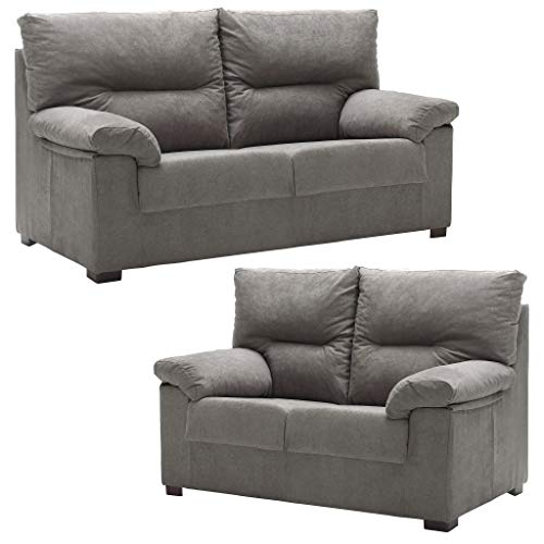 Conjunto de Sofás Odin 3 MAS 2 PLAZAS Tanuk Gris Perla Sistema de Limpieza ACUALINE Desenfundable Fabricado en España (Envío y Subida a Domicilio Incluidos)